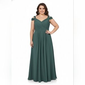 Azazie Audrianna Elegant Dark Green ruched chiffon bridesmaid dress Size 20 New